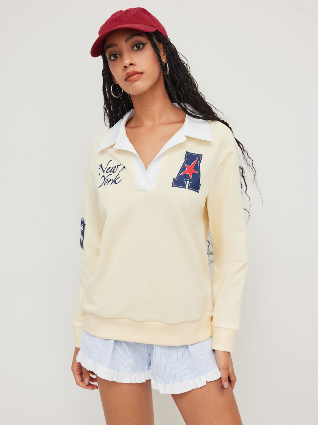 New York Terry Collar Graphic Oversized Sweatshirt