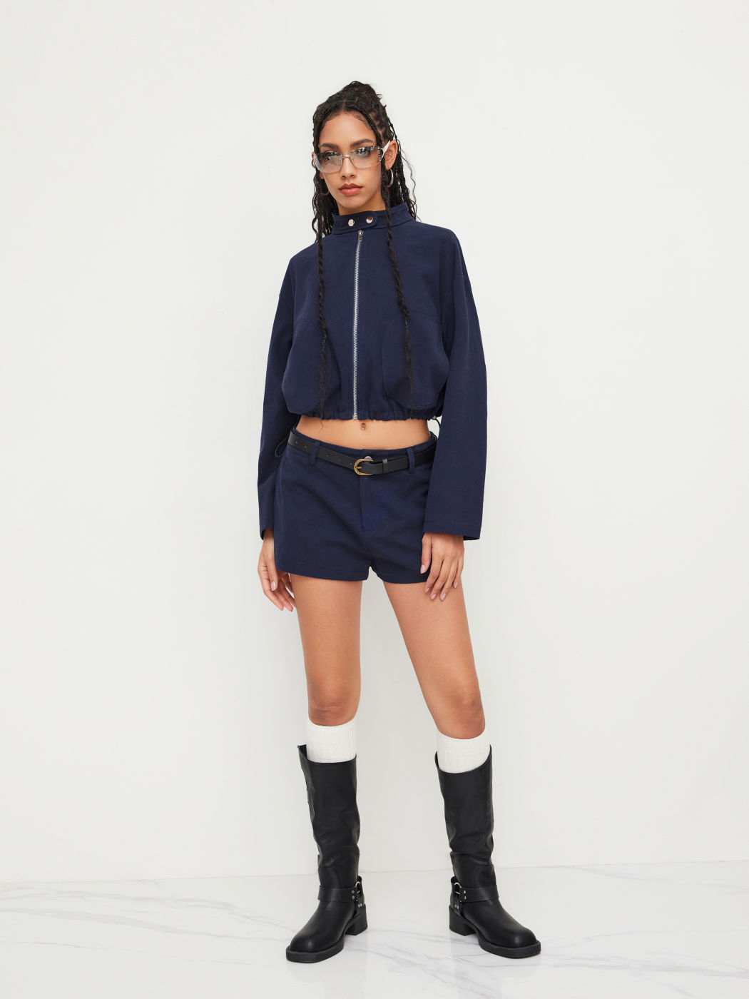 100% Cotton Low Rise Micro Shorts With Belt
