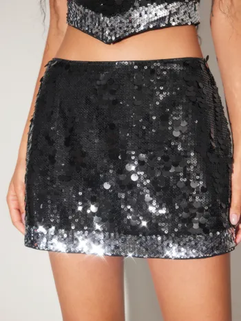Sequin Low Rise Contrasting Hem Mini Skirt