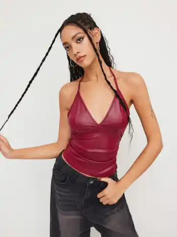 Halter Neckline Ruched Cami Top