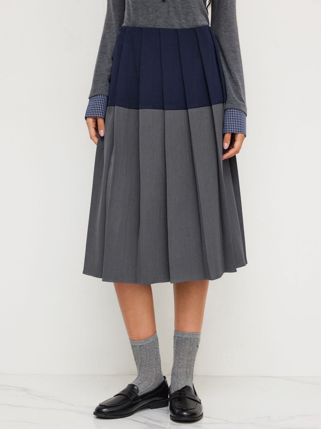 Mid Rise Zweifarbig Patchy Faltenrock Midi
