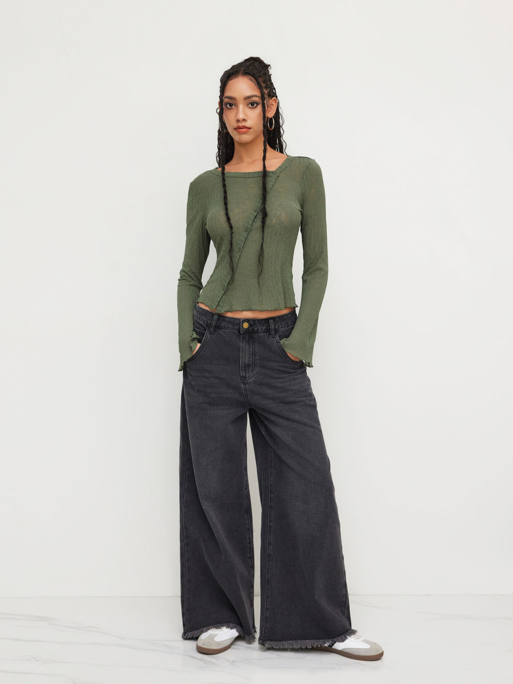 Asymmetrical Neck Lettuce Trim Top