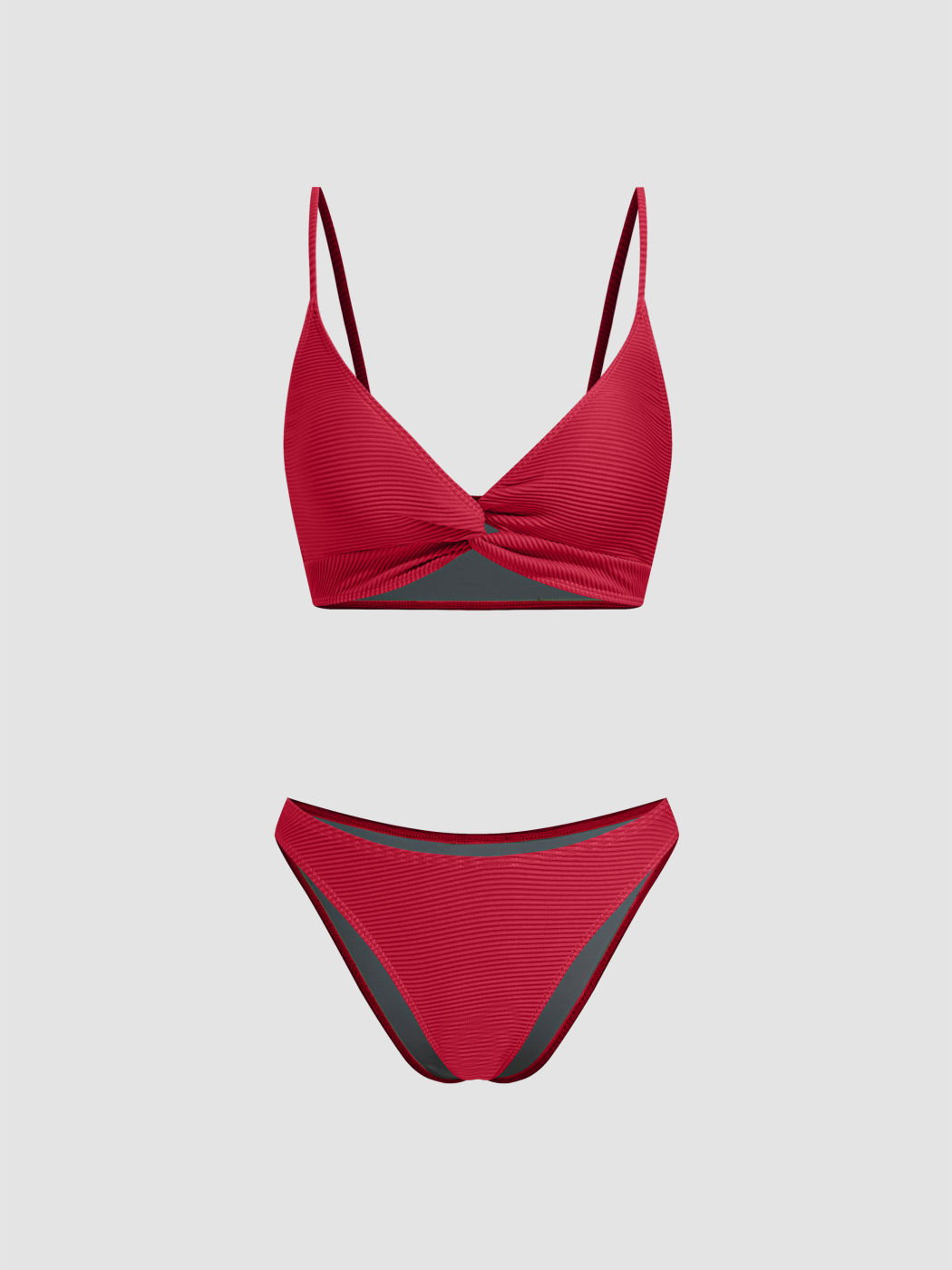 Rippenstoff V-Ausschnitt Twist Tankini Bikini Set