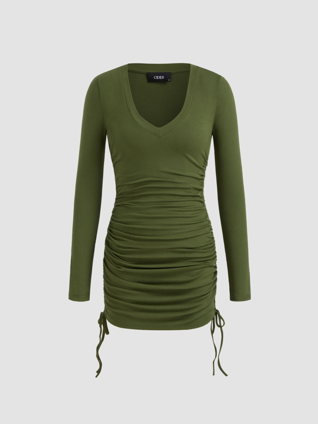 V-neck Drawstring Ruched Mini Dress
