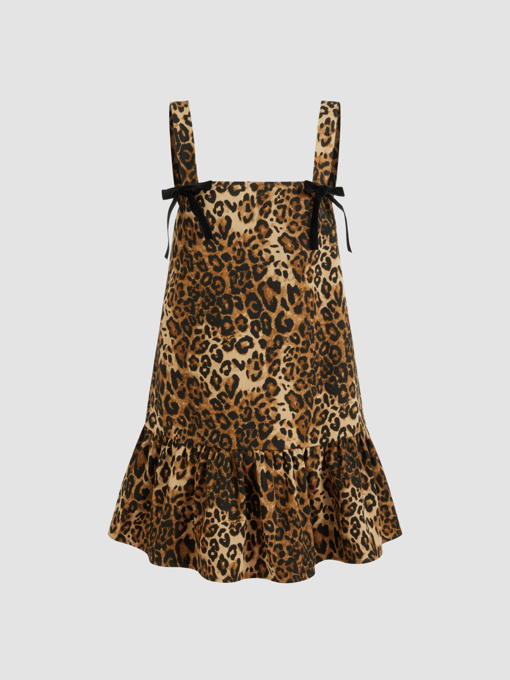 100% Cotton Leopard Bowknot Mini Dress
