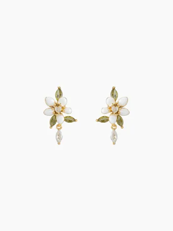 FLOWER & LEAF ZIRCON STUD EARRINGS