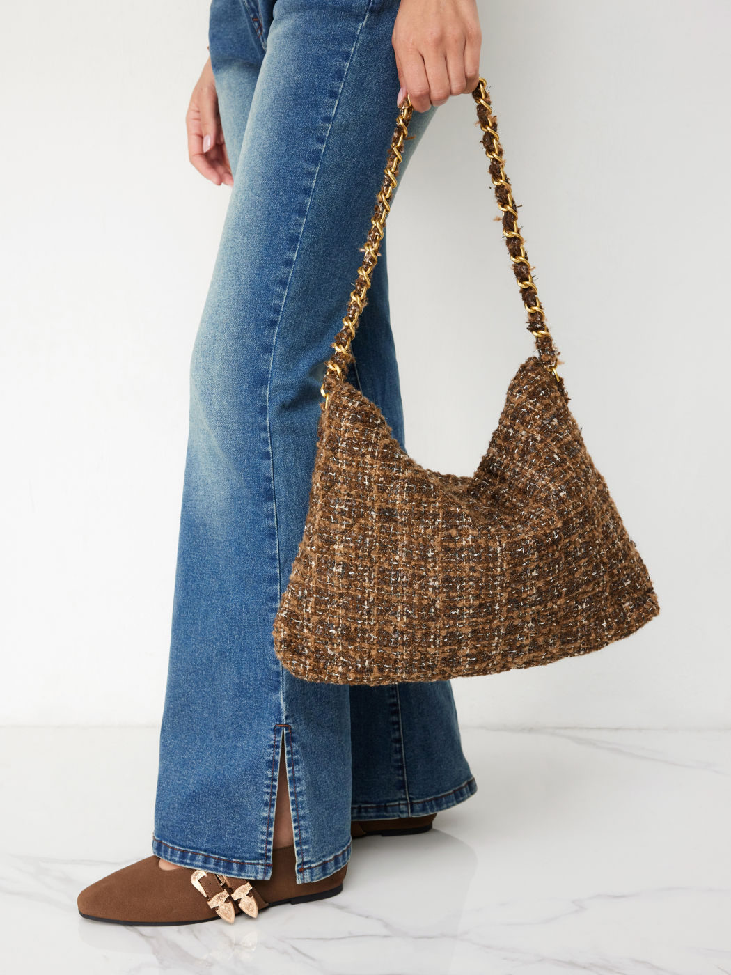 CHAIN TWEED TOTE BAG