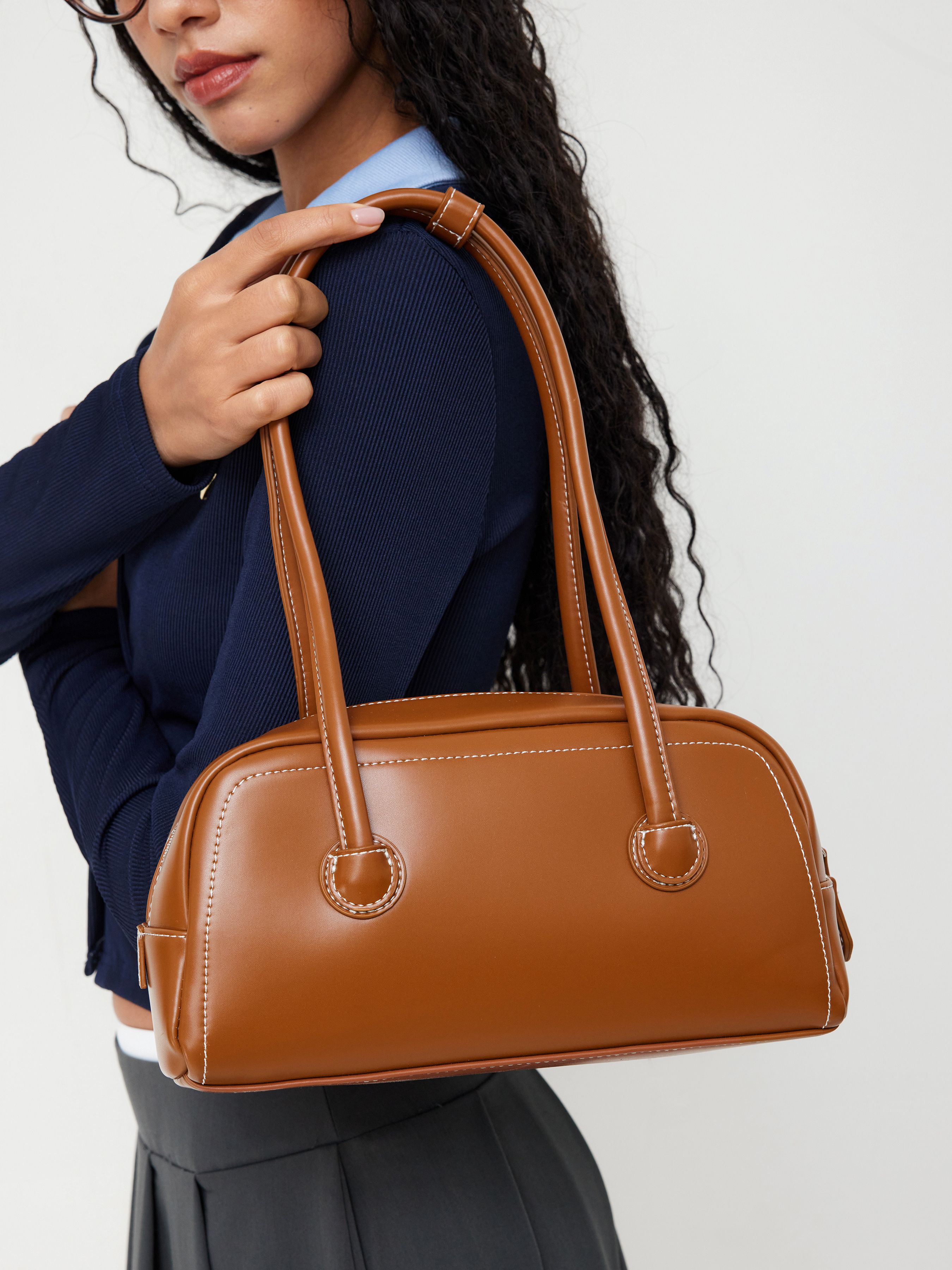 Faux Leather SQUARE BOSTON SHOULDER BAG For School Daily