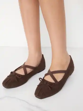 BOWKNOT CROSS STRAP CORDUROY MARY JANE SHOES