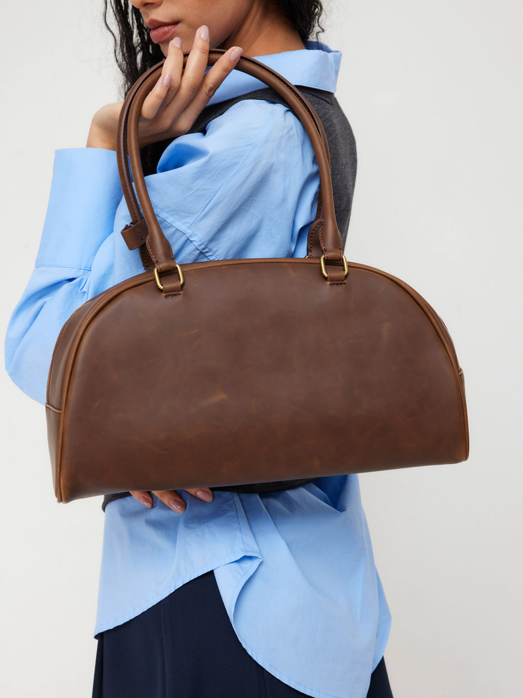 DISTRESSED SEMI-CIRCULAR SHOULDER BAG