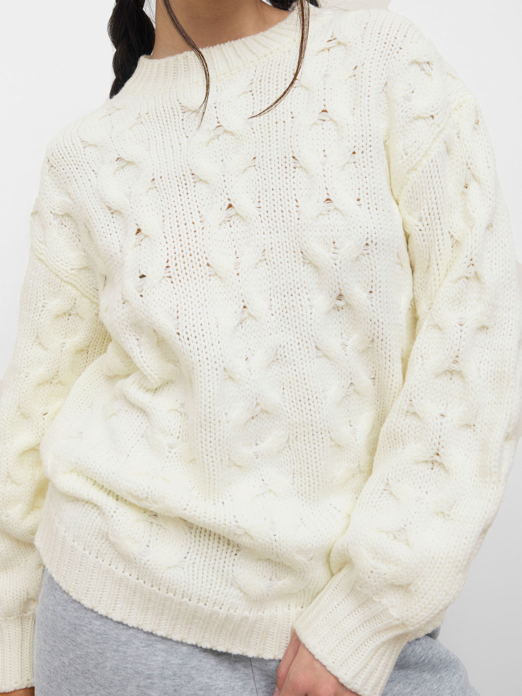 Cable Knit Round Neckline Oversized Sweater