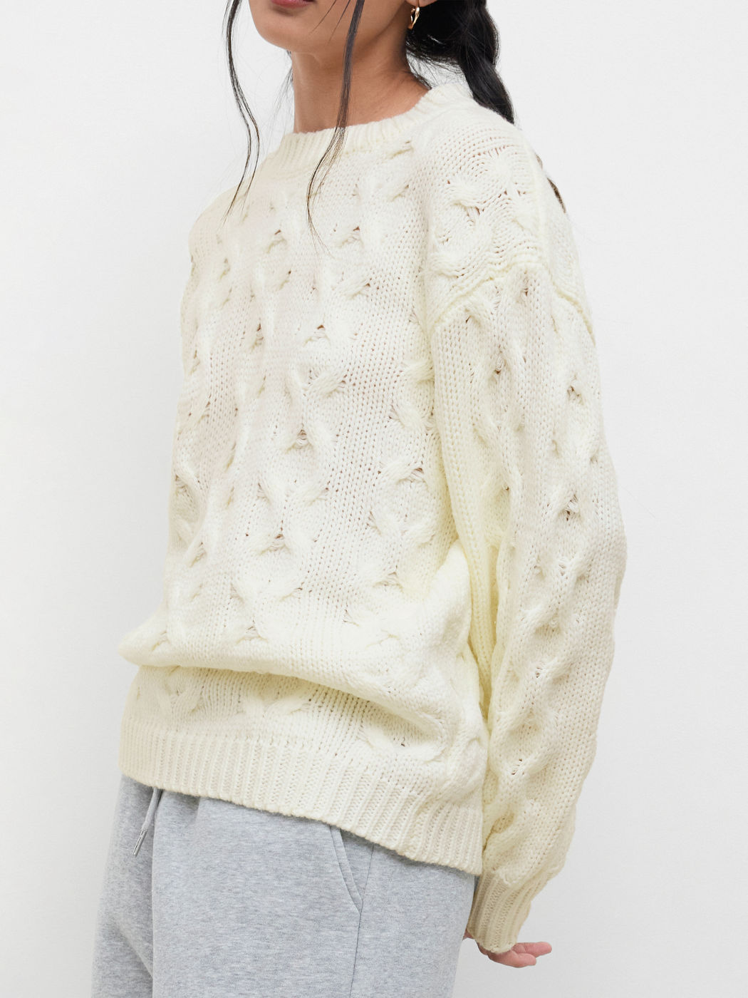 Cable Knit Round Neckline Oversized Sweater