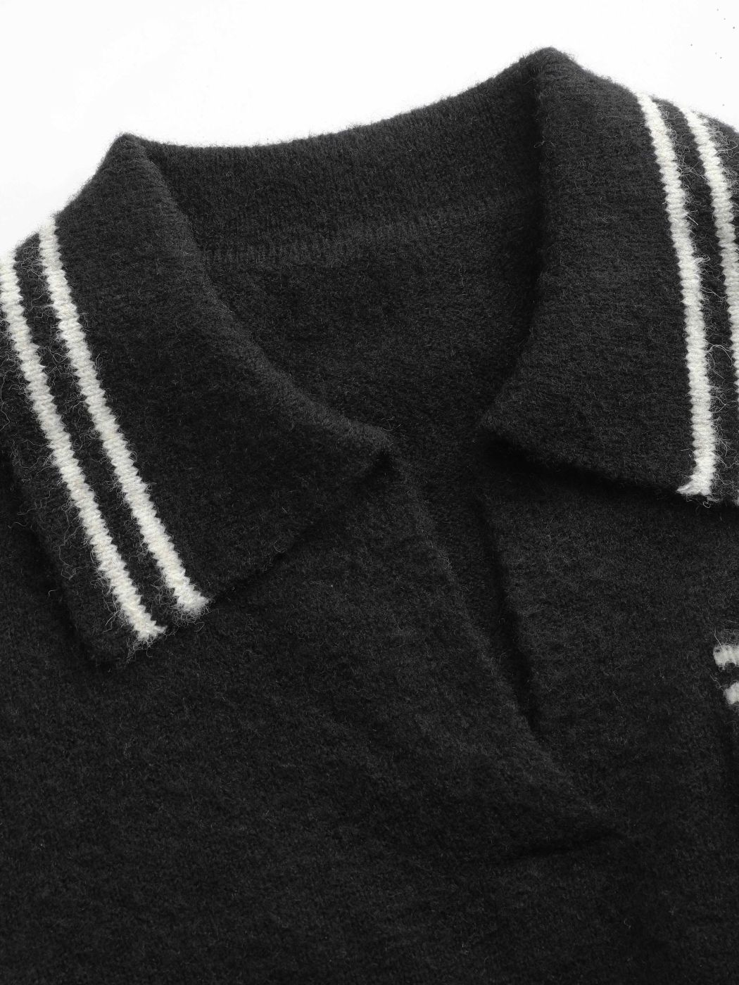 Wool-blend Collar Striped Trim Oversized Sweater