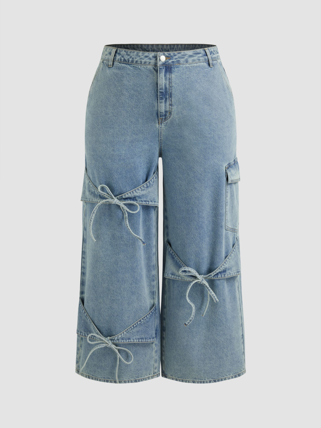 Cider Denim Mid Rise Bowknot Pocket Wide Leg Jeans Curve & Plus
