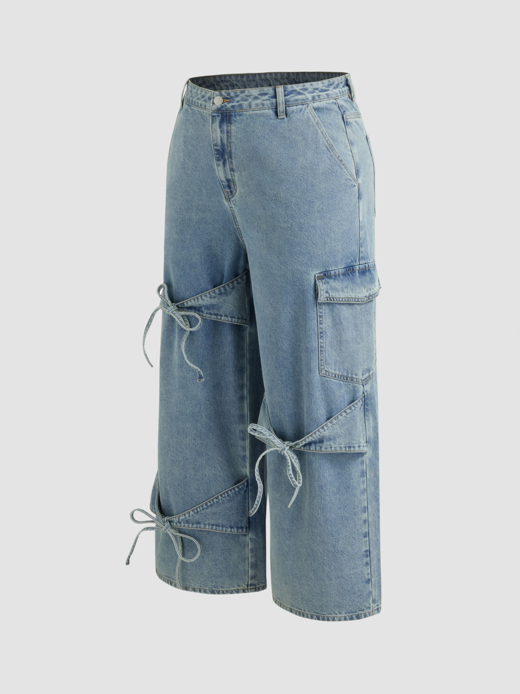 Cider Denim Mid Rise Bowknot Pocket Wide Leg Jeans Curve & Plus