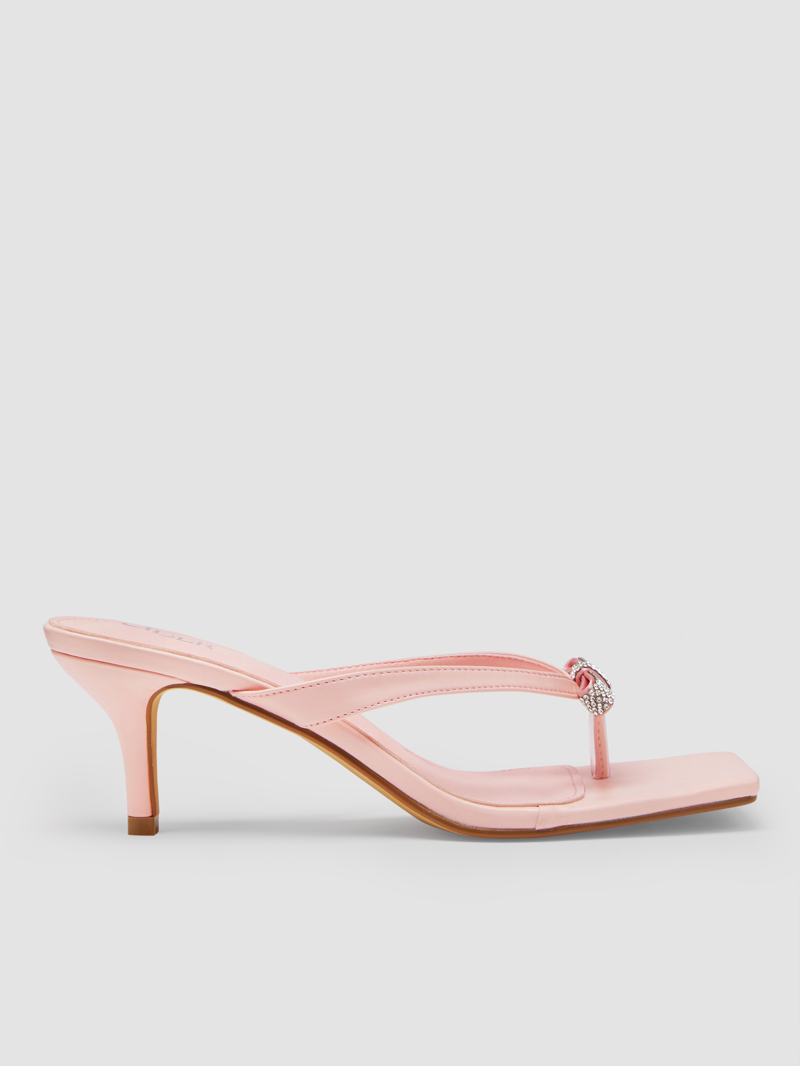 RHINESTONE BOW FLIP-FLOP SQUARE TOE HEELS