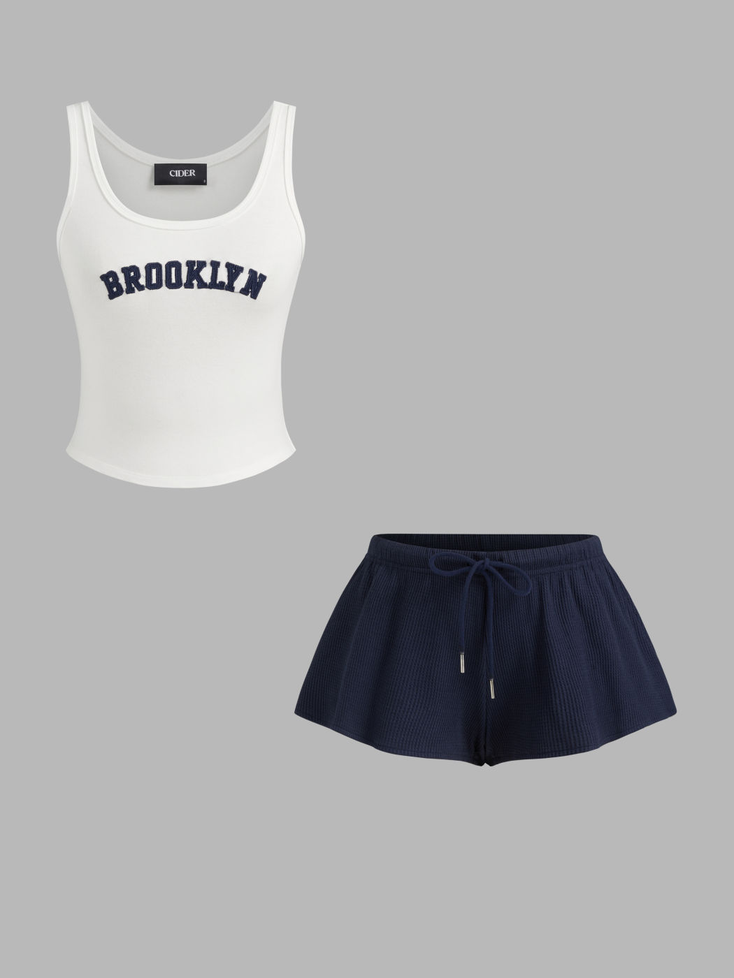 BROOKLYN Cotton-blend U-neckline Graphic Tank Top & Low Rise Knotted Wide Leg Shorts