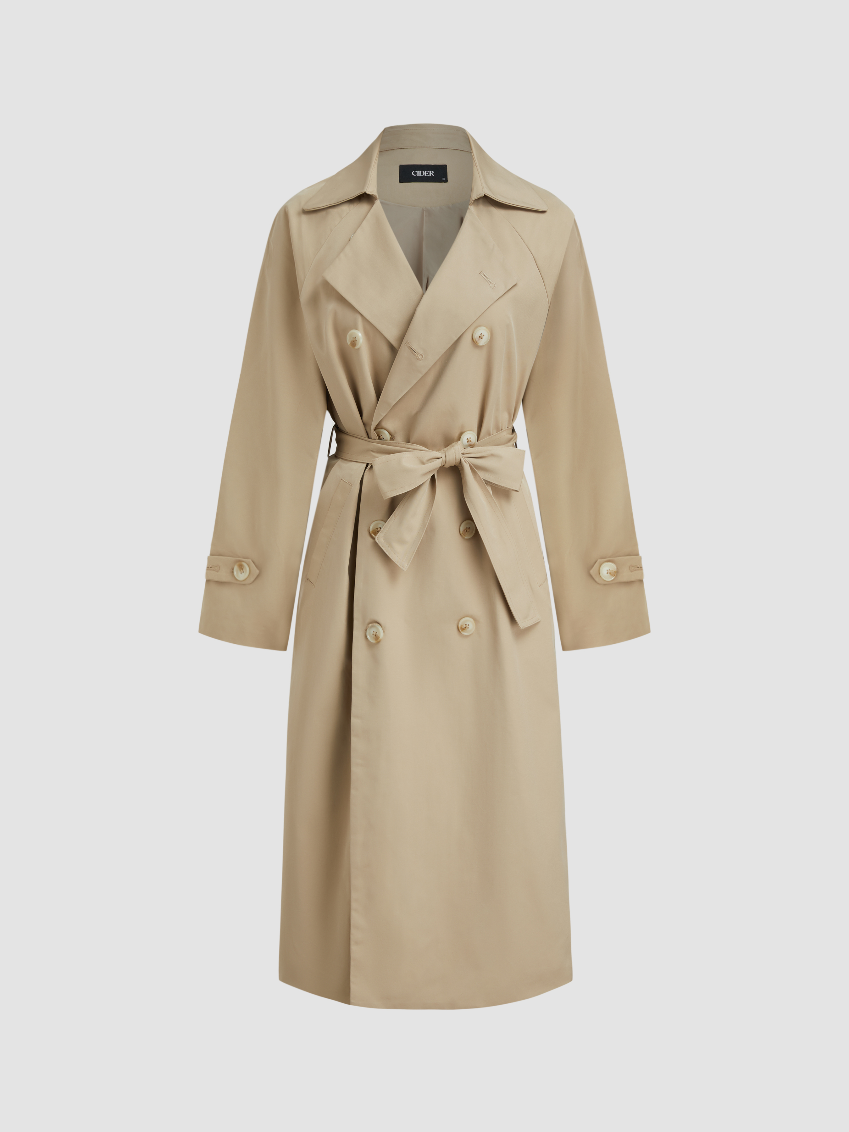 Collar Solid Pocket Trench Coat For Daily Casual Coffee Shop
