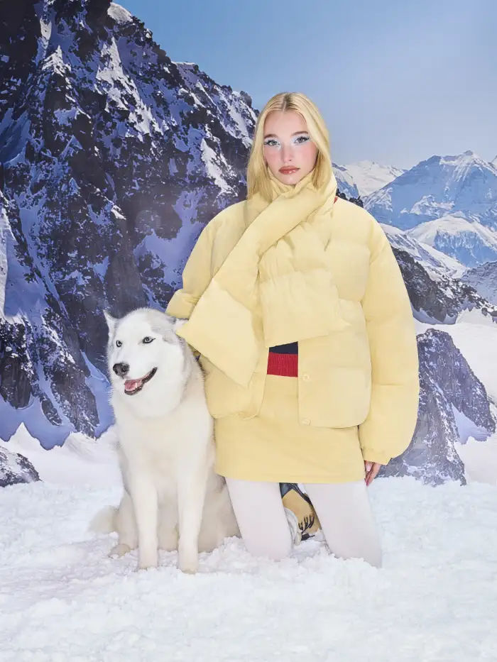 Woven Drawstring Oversized Puffer Jacket With Scarf For Daily Casual