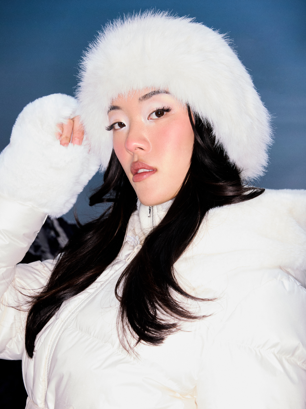 Belted Puffer With Faux Fur Collar