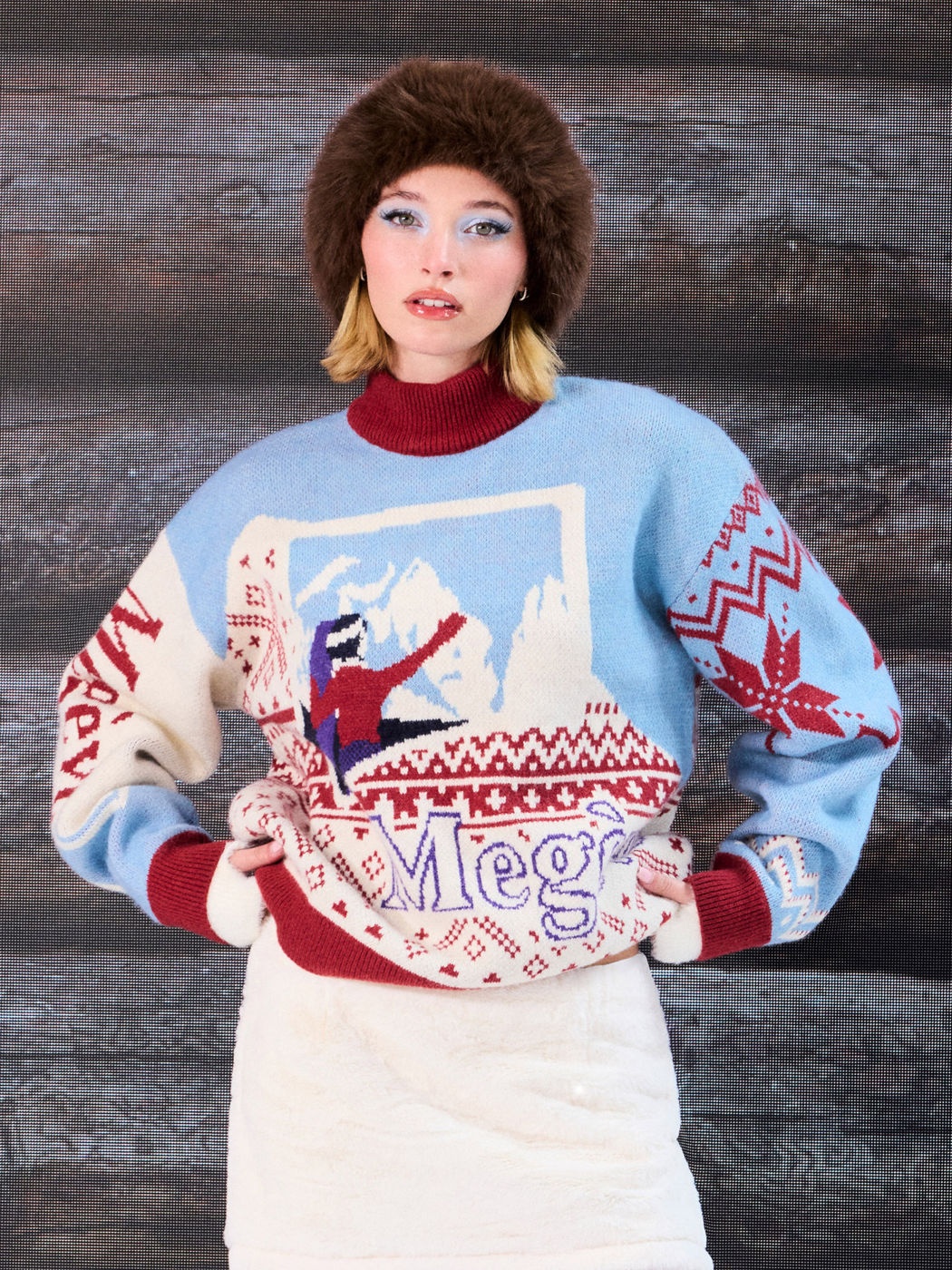 Megève Ski Knit High Neck Graphic Oversized Sweater