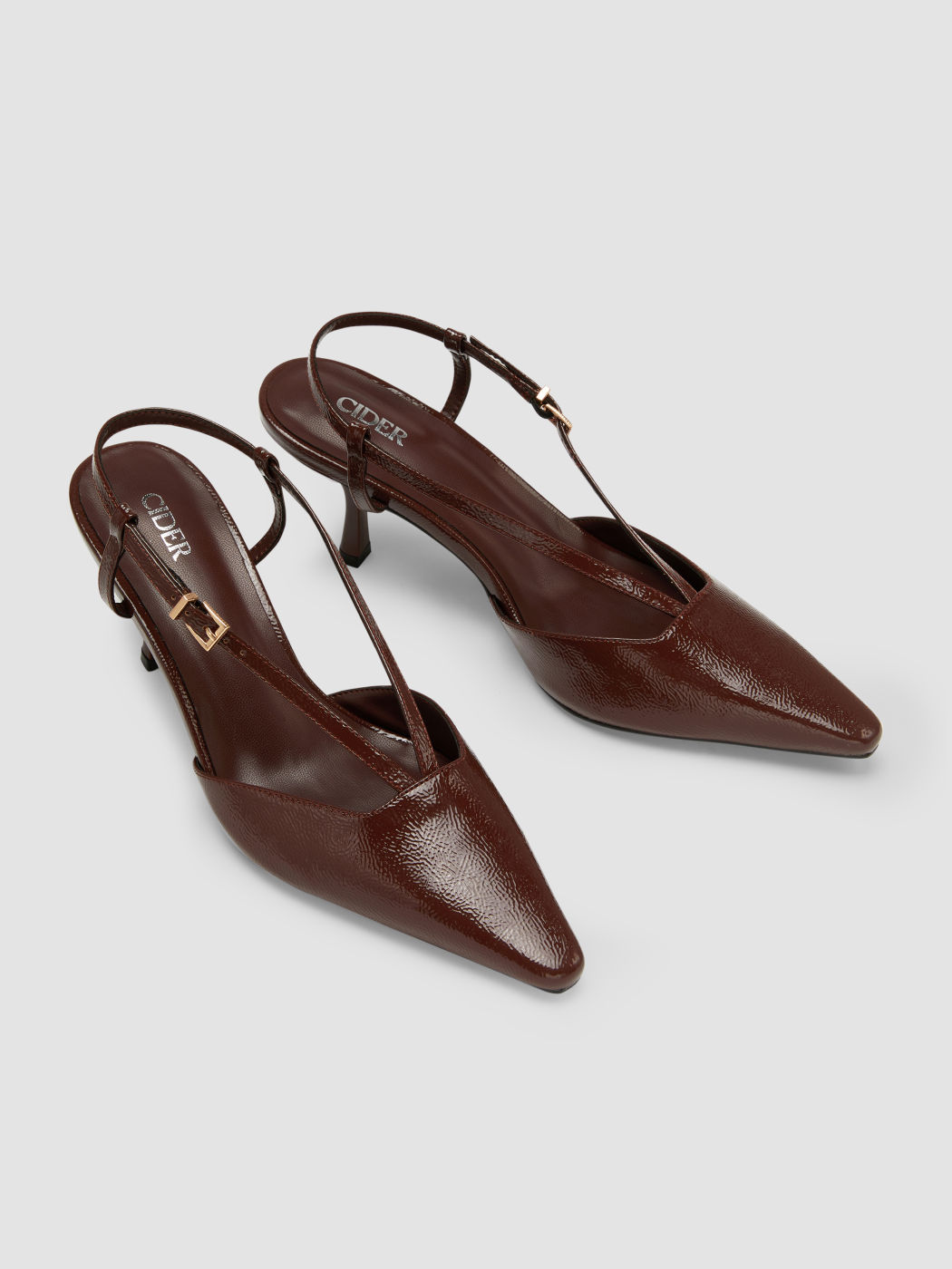 Spitztoeige, geschmiedete Nachahmungsleder-Slingback-Höheels