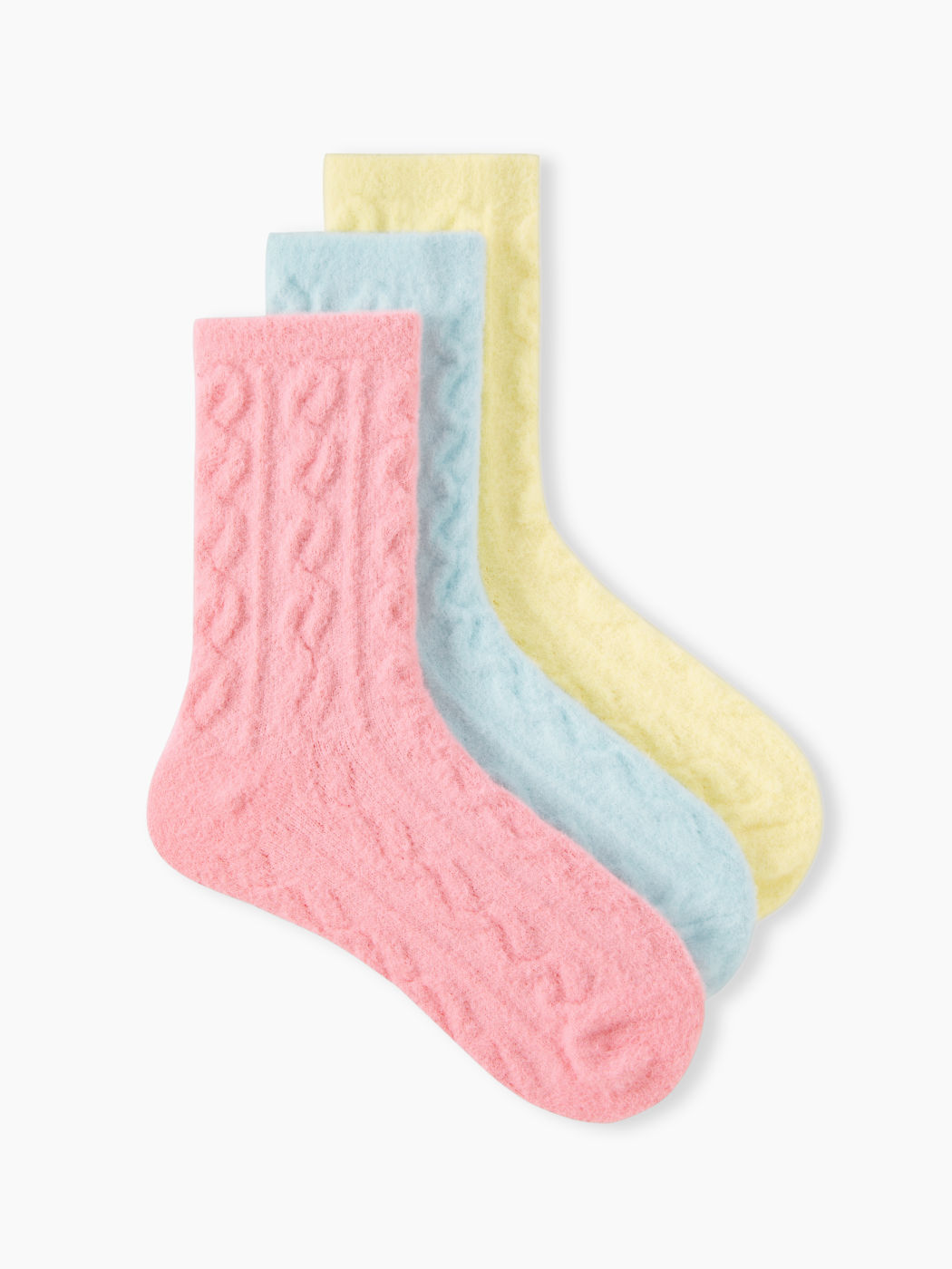 3 PAIRS CABLE CORAL FLEECE CREW SOCKS