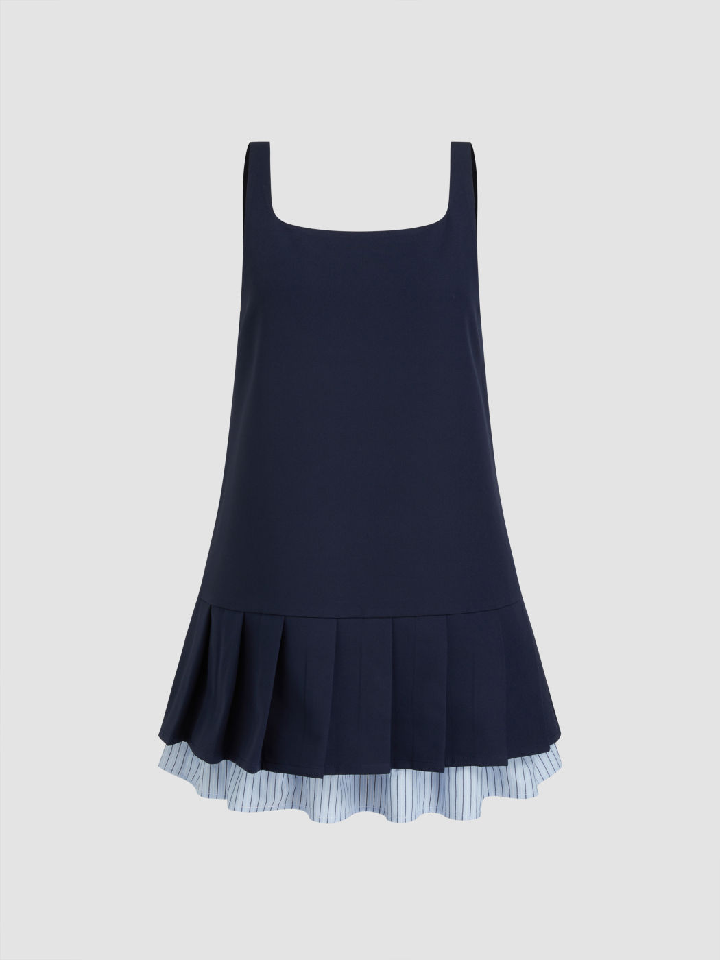 Mini-Pinaforekleid mit quadratischem Halsrand und gestreiften Falten