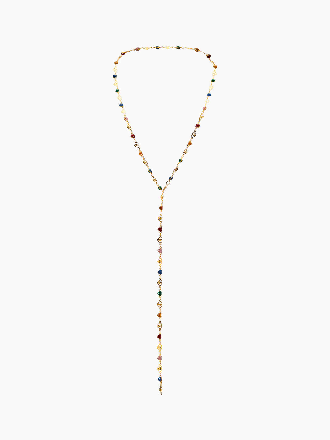 HEART & COLORFUL GEMSTONE LONG NECKLACE