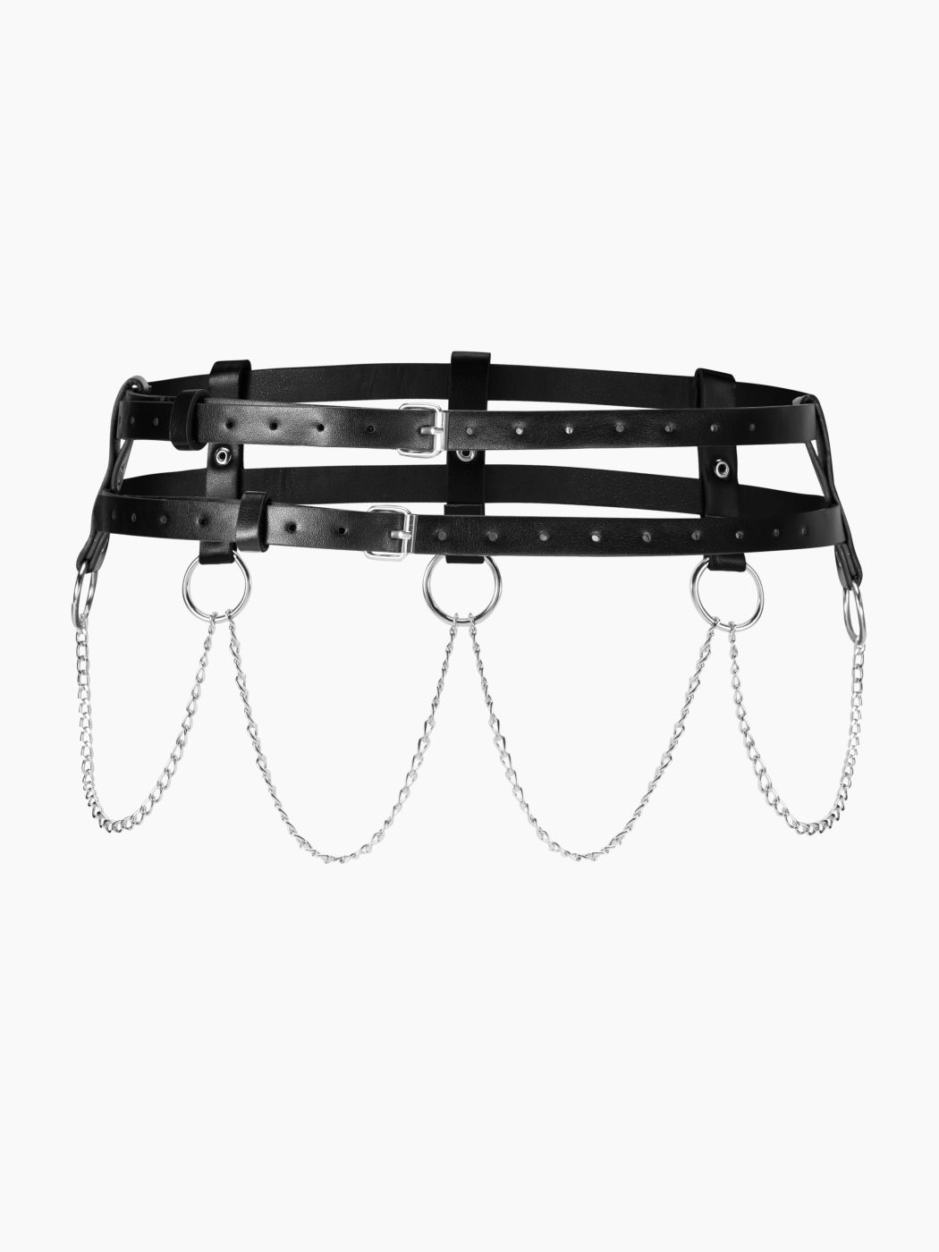 DOUBLE LAYER BUCKLE & CHAIN WAIST BELT