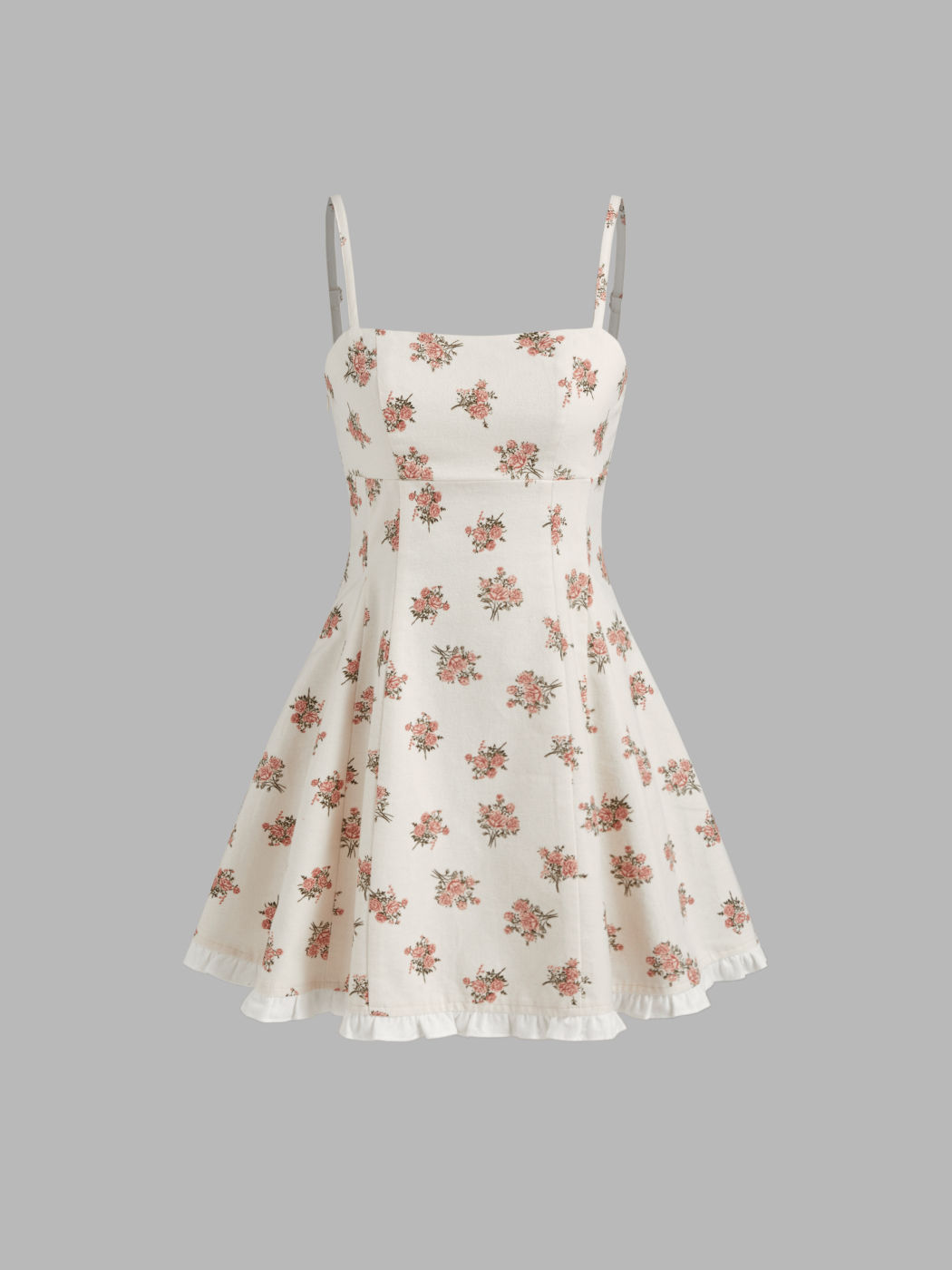 100% Cotton Floral Ruffle Hem Mini Dress