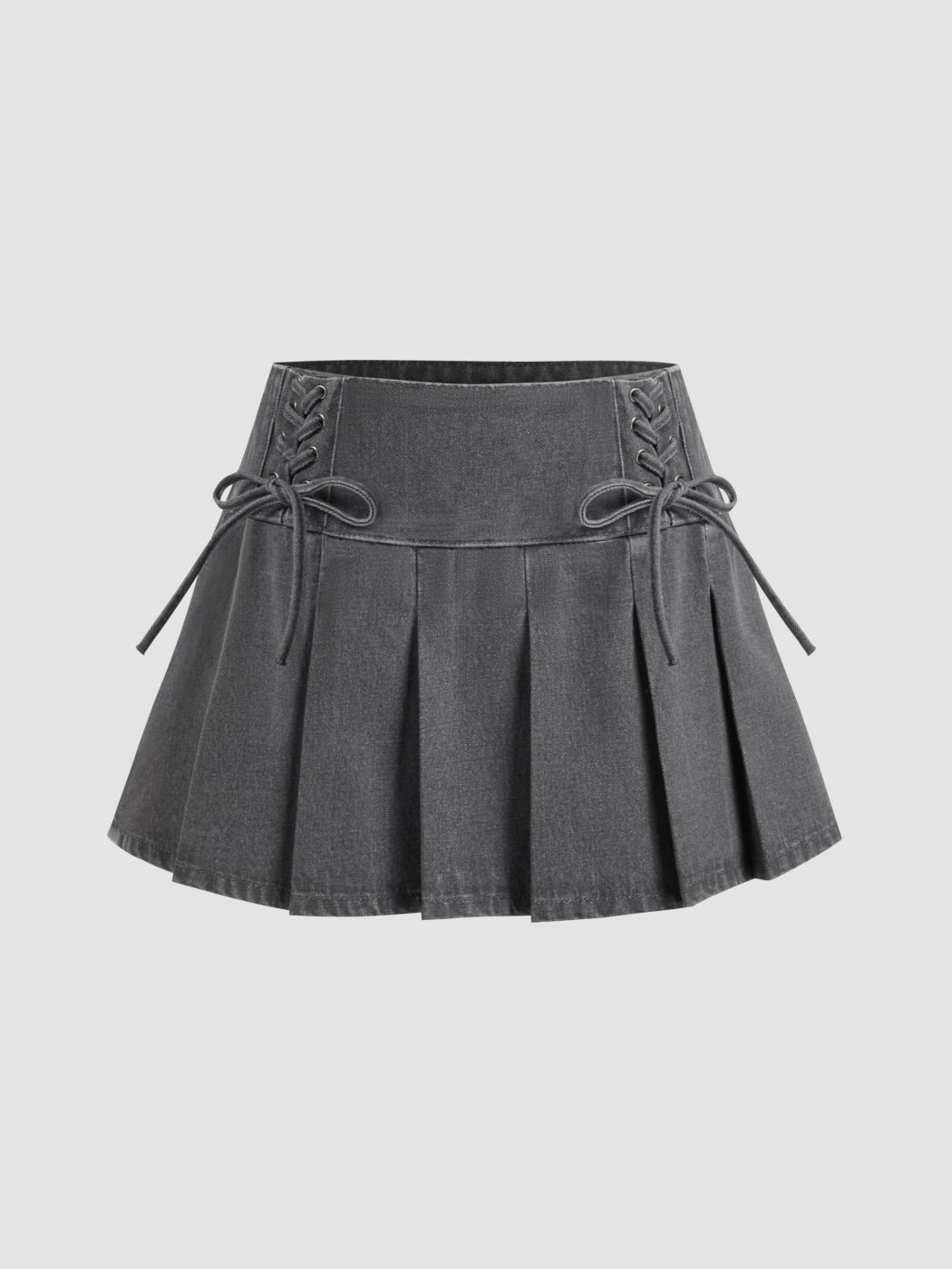 Denim Low Rise Bowknot Pleated Micro Mini Skirt