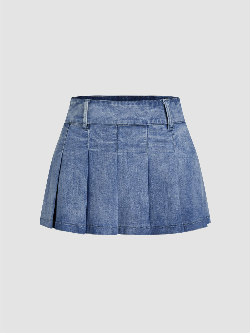 High Stretch Denim Low Rise Pleated Micro Mini Skirt