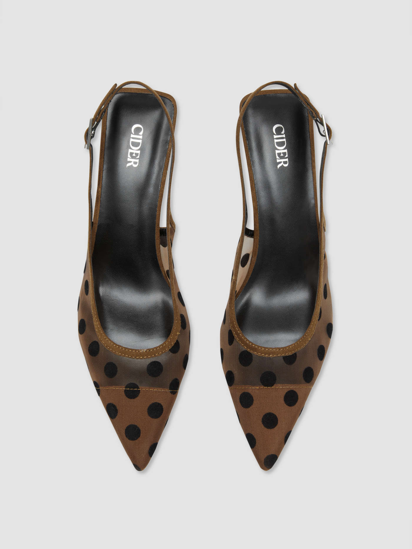 POLKA DOT POINTED TOE MESH SLINGBACK HEELS