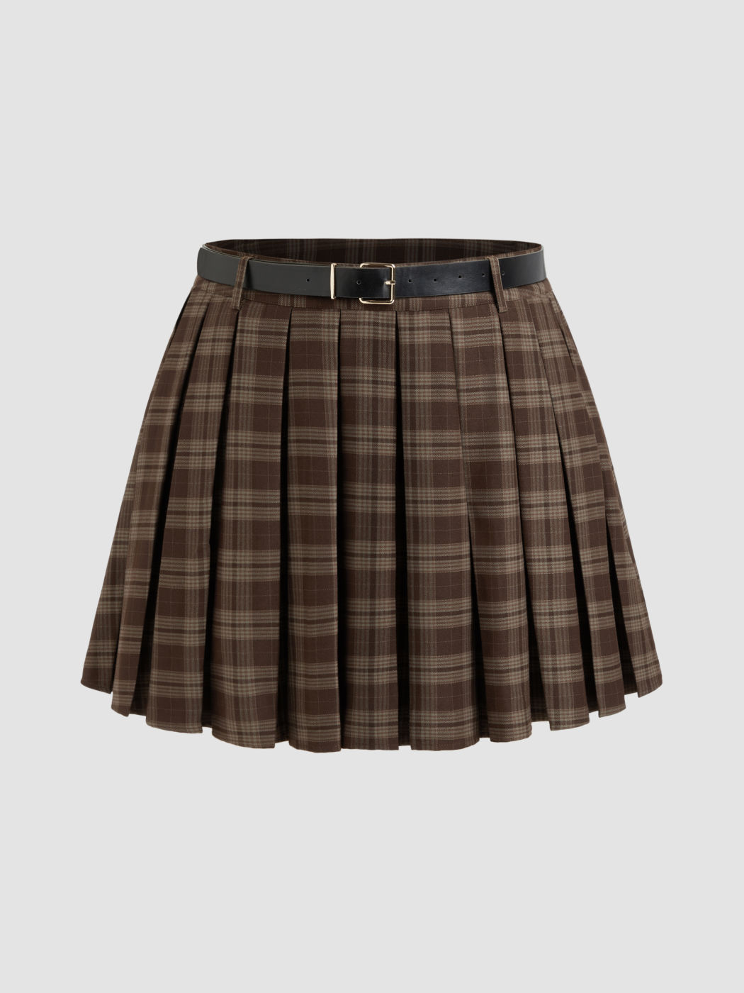 Mid Rise Plaid Pleated Mini Skirt With Belt Curve & Plus