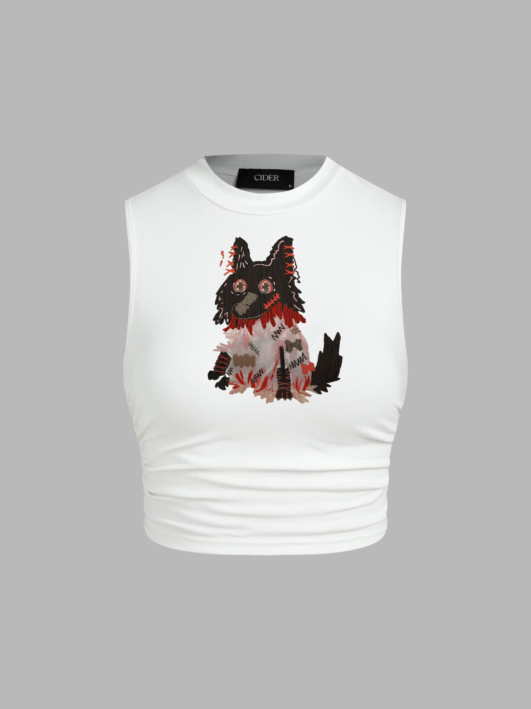 Wolf Graphic Ruched Cropped Tank Top