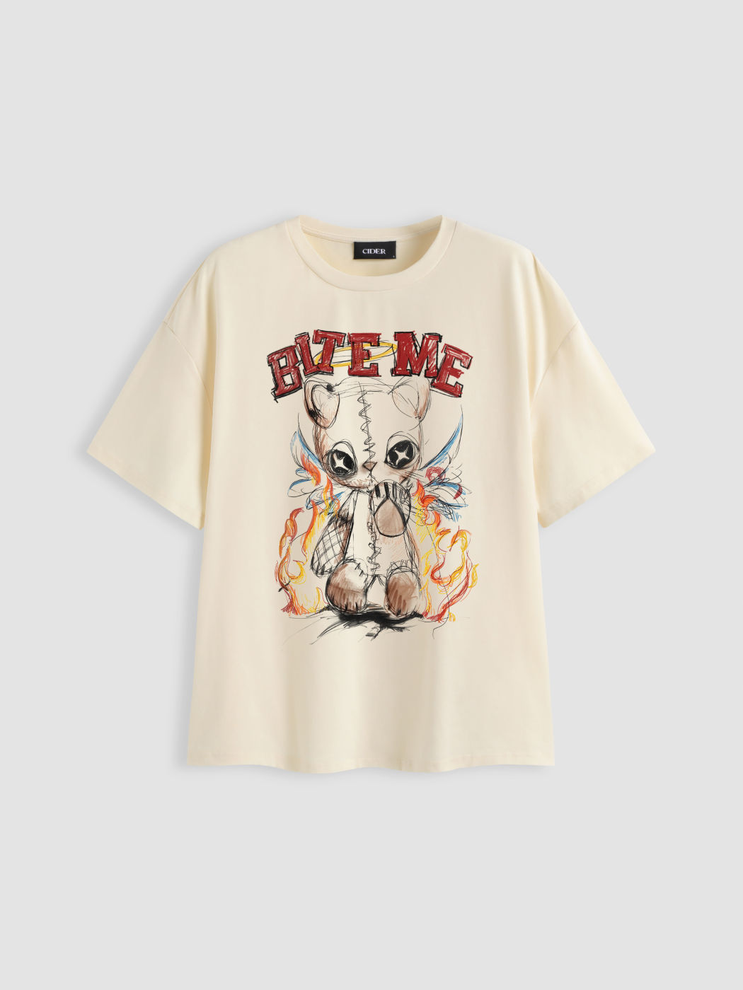 Bite Me Cotton-blend Round Neckline Bear Graphic Oversized Tee