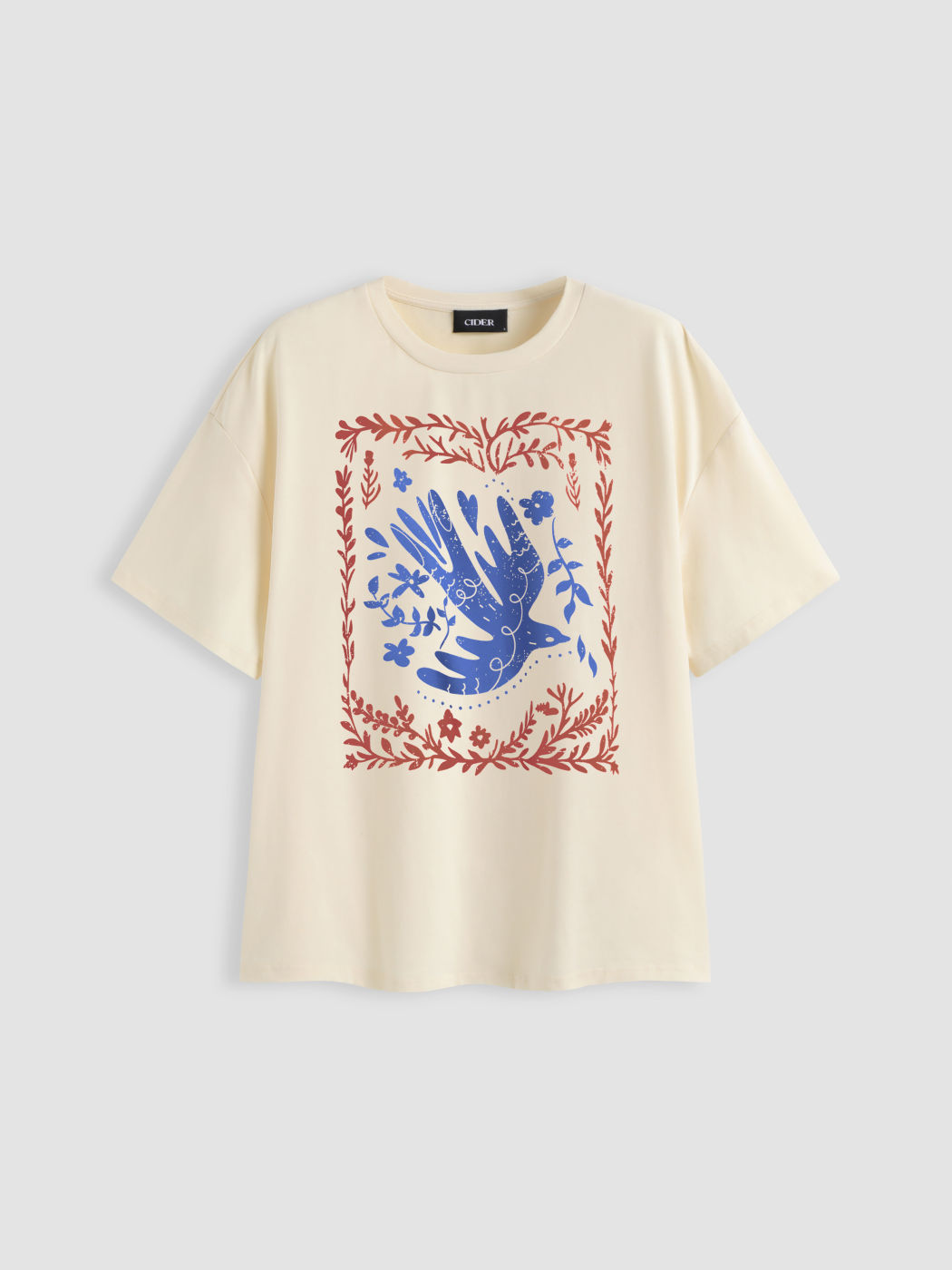 Cotton-blend Round Neckline Floral Oversized Tee
