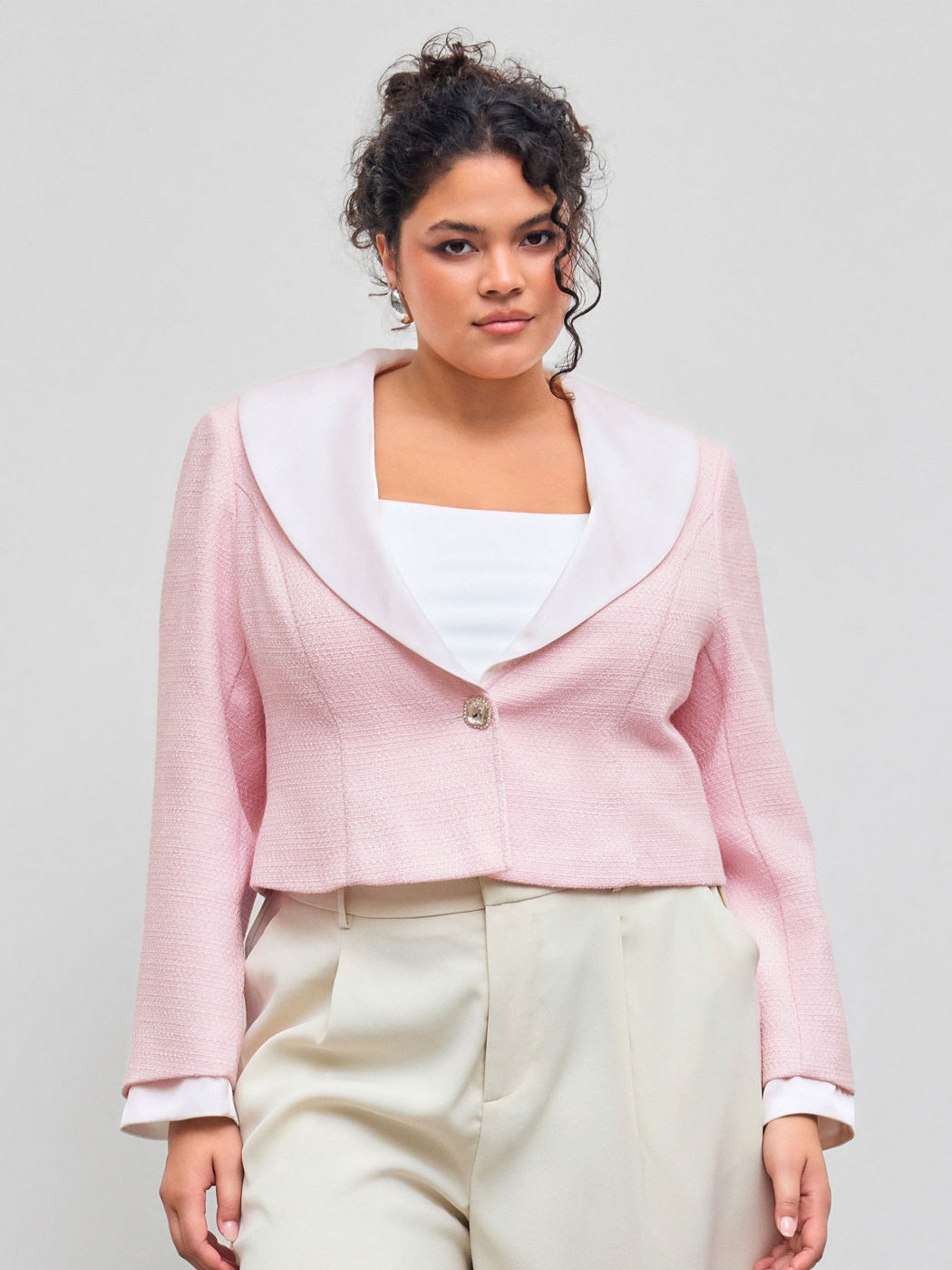 Tweedkragen Zweifarbig Jacke Kurve & Plus