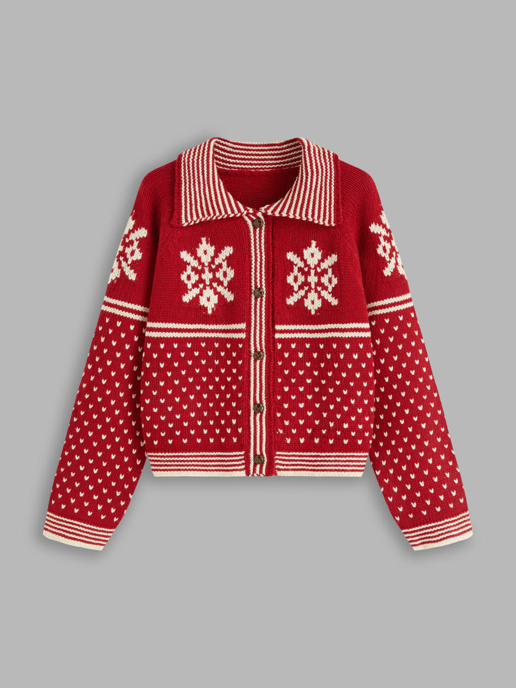 Knit Snowflake & Heart Oversized Fair Isle Cardigan
