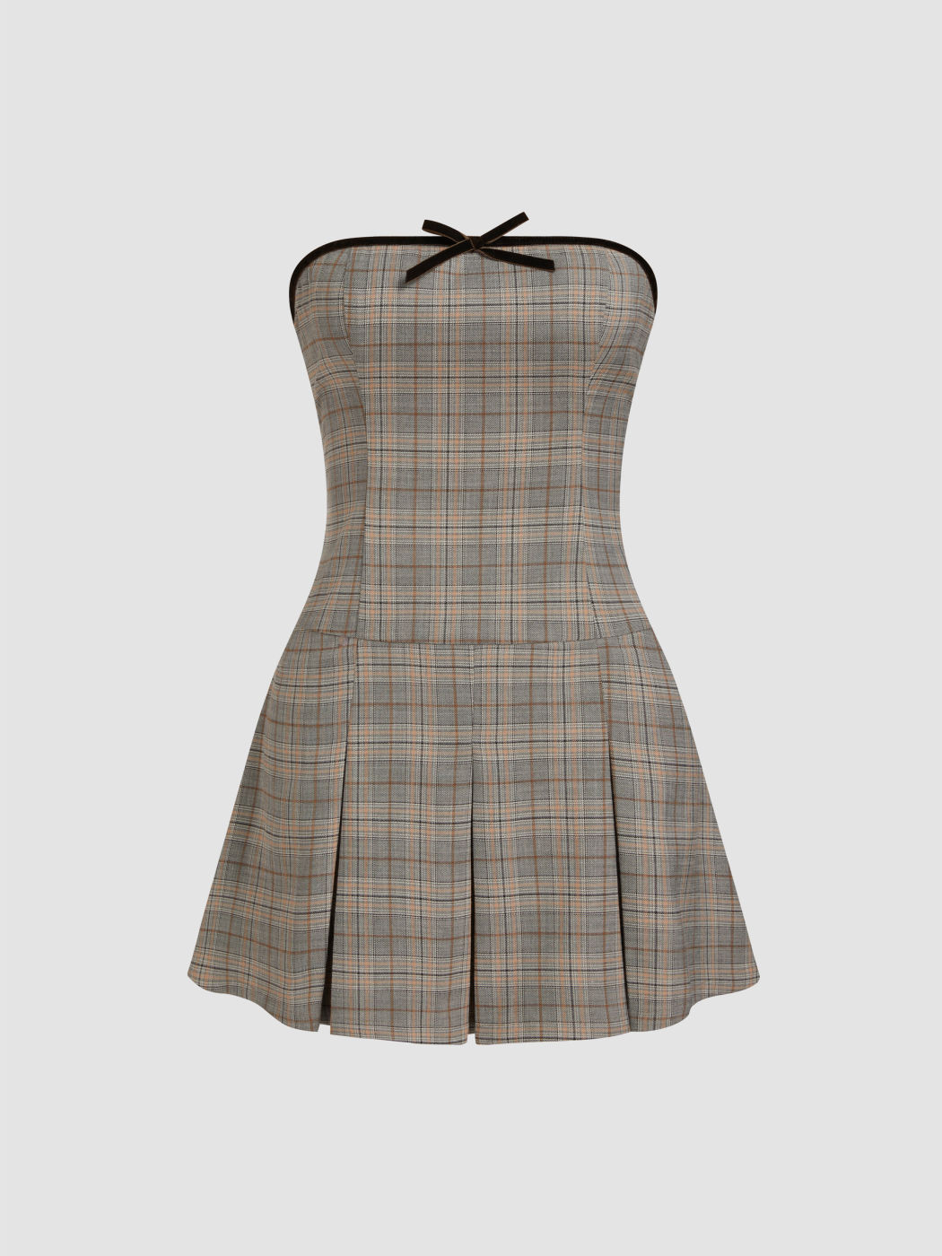 Tartan Bowknot Bandeau Mini Dress