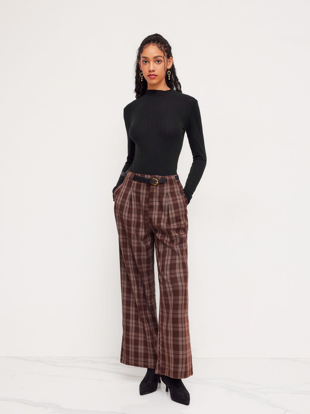 High Neck Solid Lettuce Trim Bodysuit