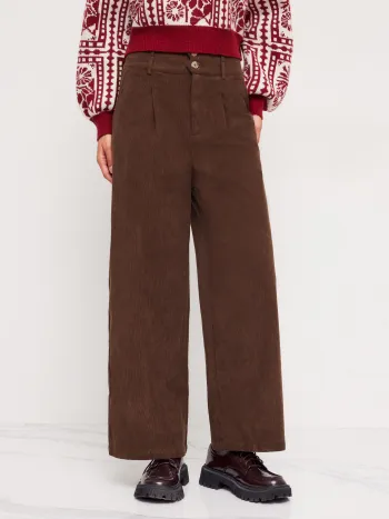 Cord High Waist Solid Plissee Weite Hosen