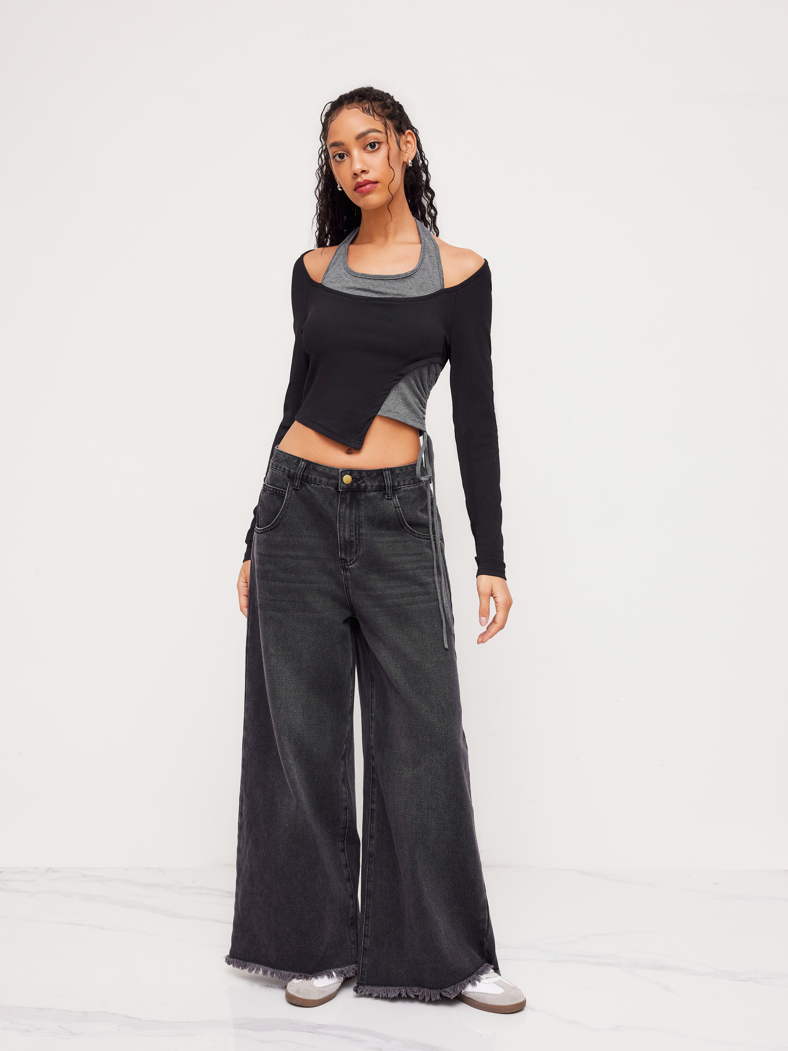【BAON】[unisex] Adenk Diagonal Two-Way Cropped Jumper Short-sleeve cropped linen jumper large savoie - Comptoir