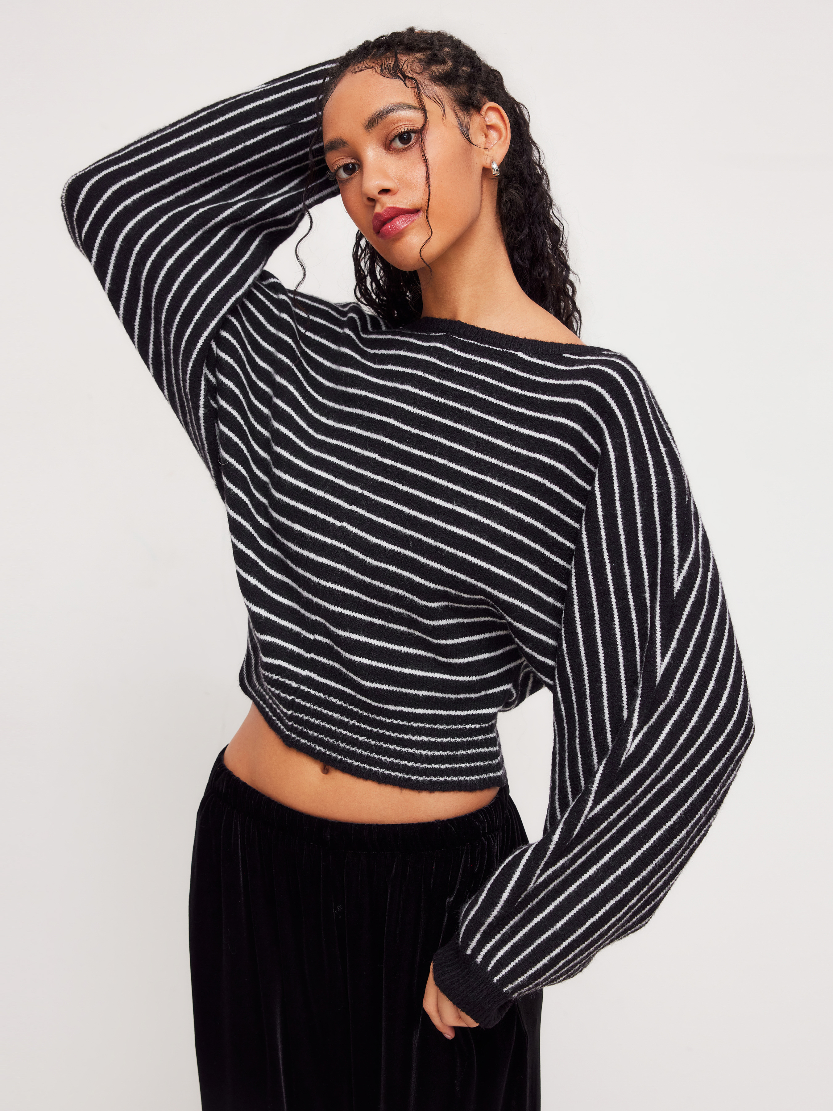 Knit Wool-blend Boat Neck Striped Oversized Sweater 
