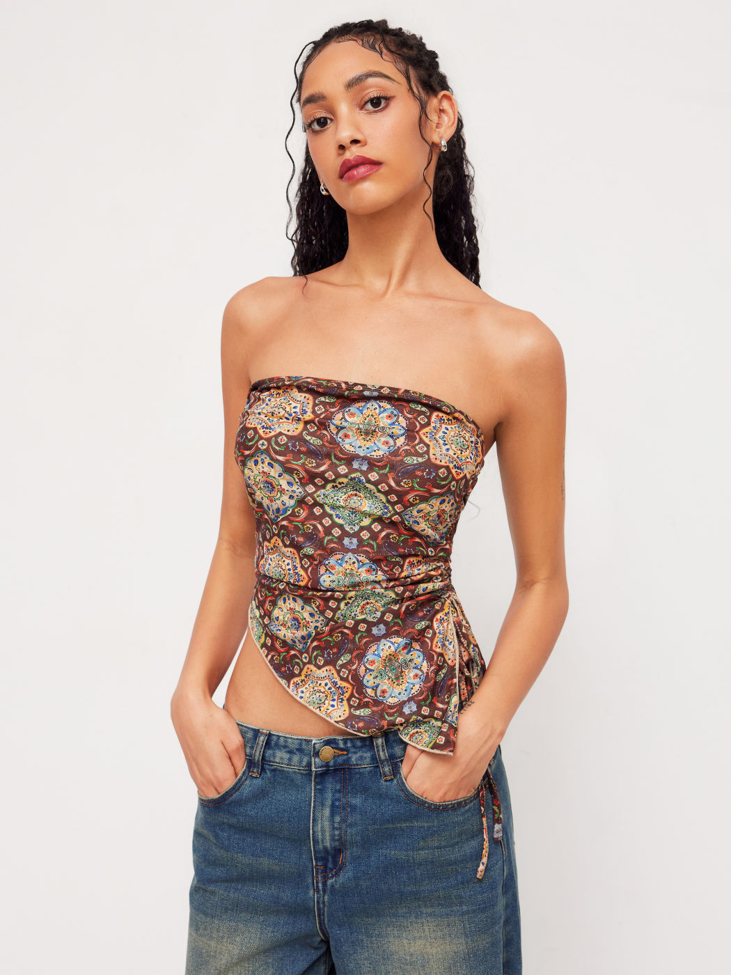 Strapless Aztec Drawstring Tube Top