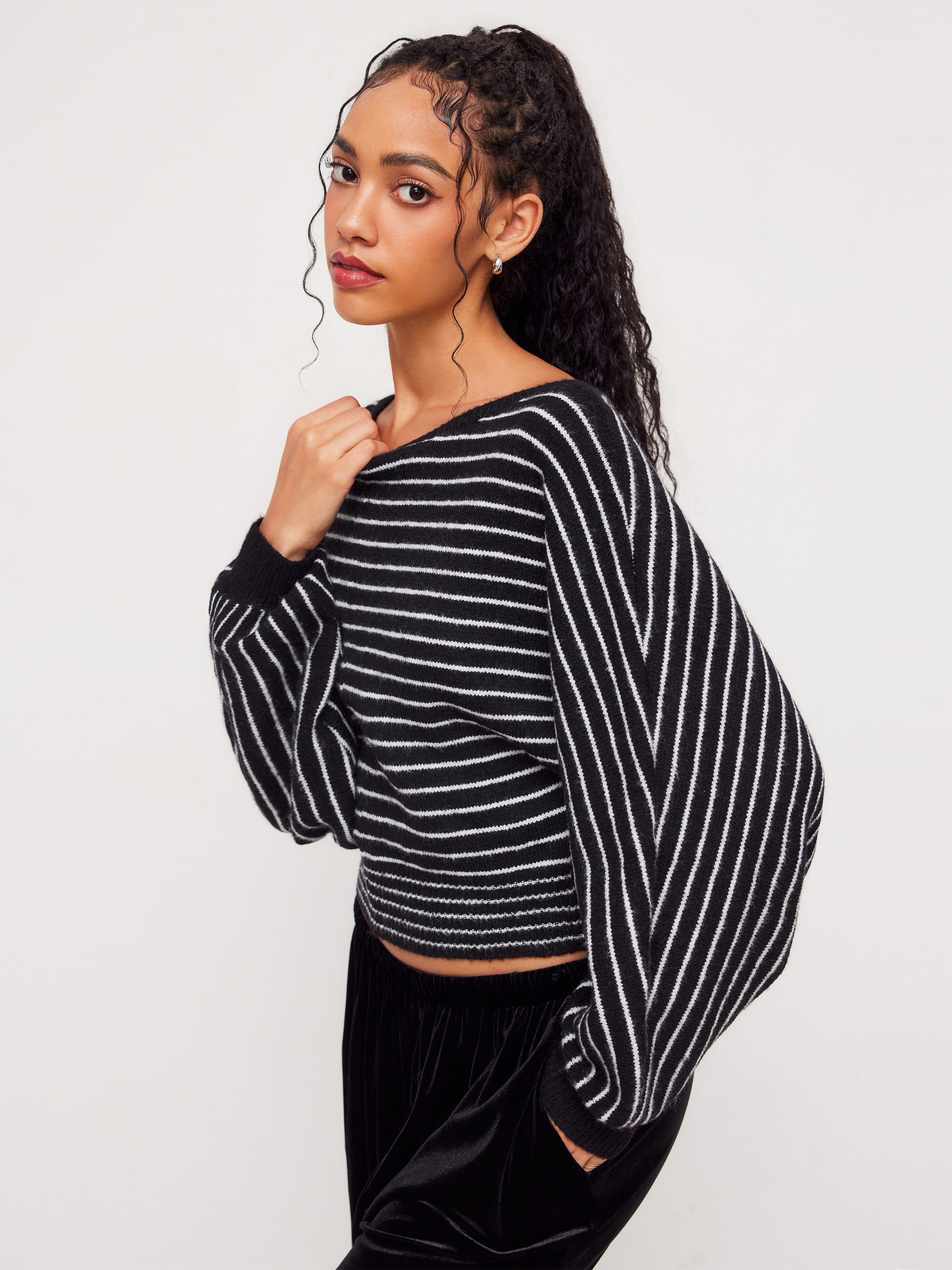 Knit Wool-blend Boat Neck Striped Oversized Sweater 