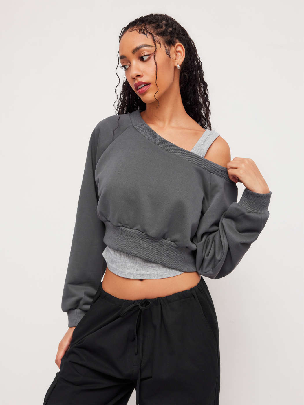 Terry Terry-Off-shoulder-übergrößerter Cropped-Sweatshirt