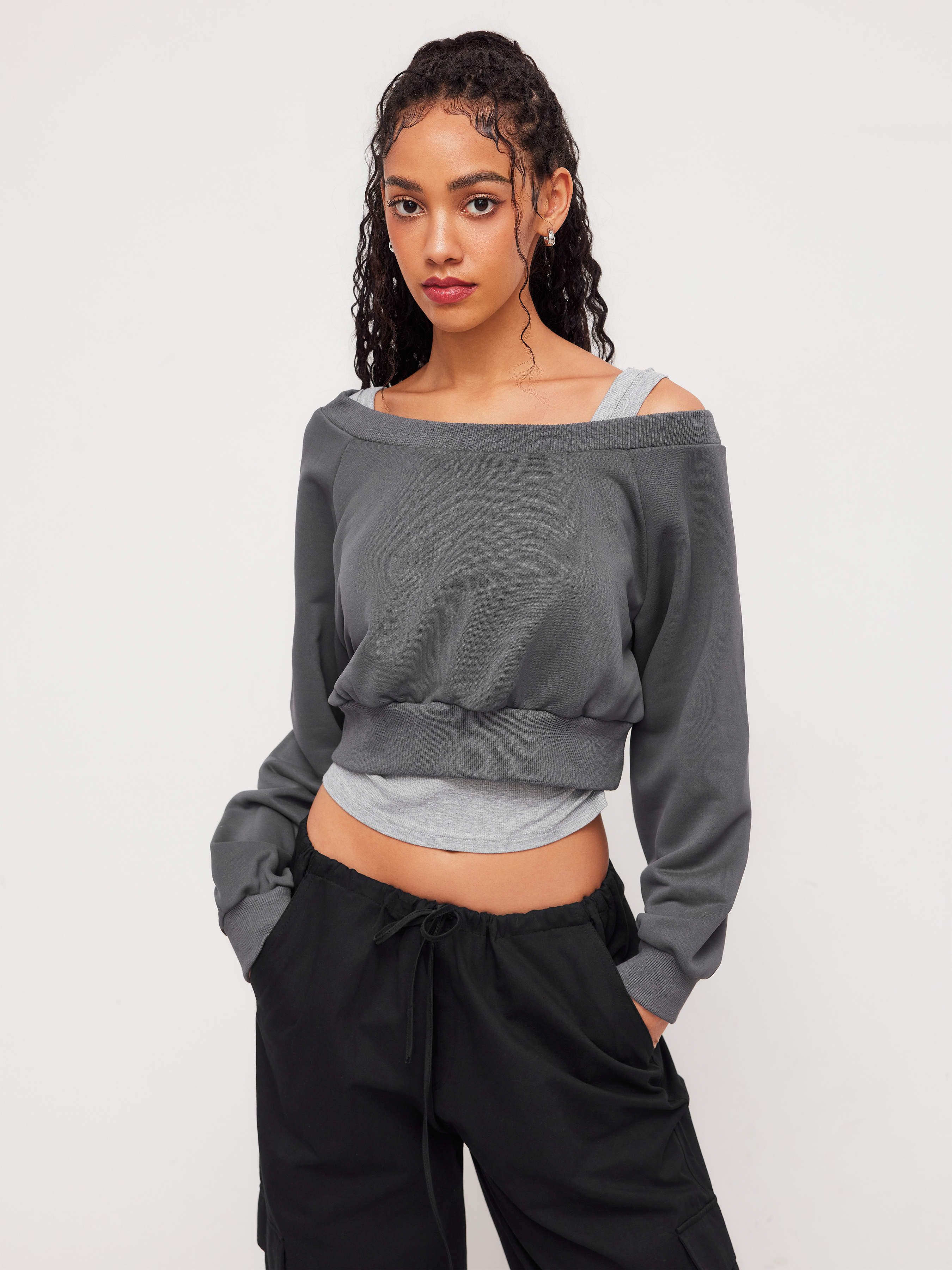 【Raucohouse】Shy shoulder hole hooded crop T-shirt Winged S Womens Tie-Dye Crop Hoodie – Saydel Letterman Locker