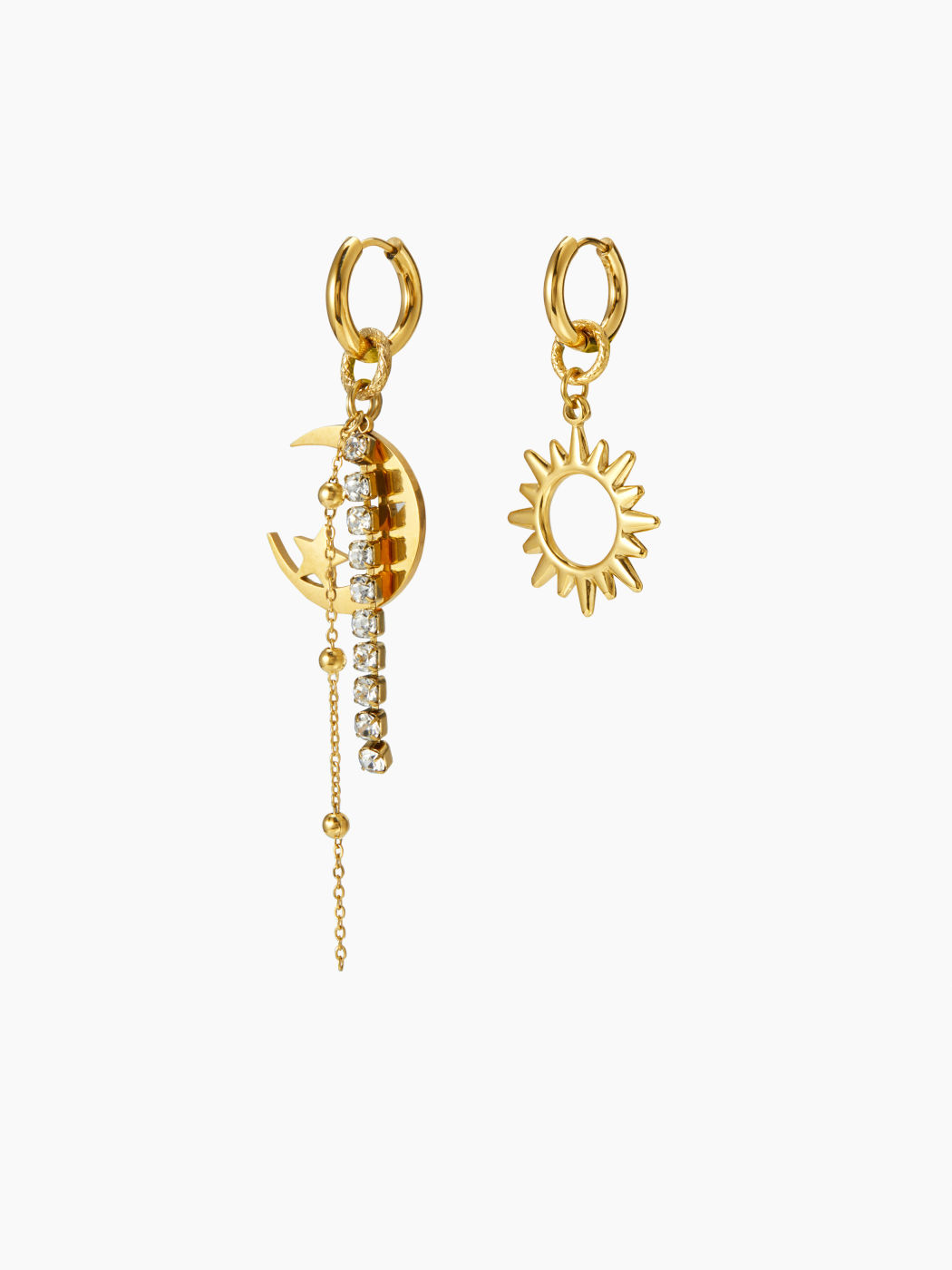 SUN & STAR & MOON 18K GOLD PLATED STAINLESS STEEL DROP EARRINGS